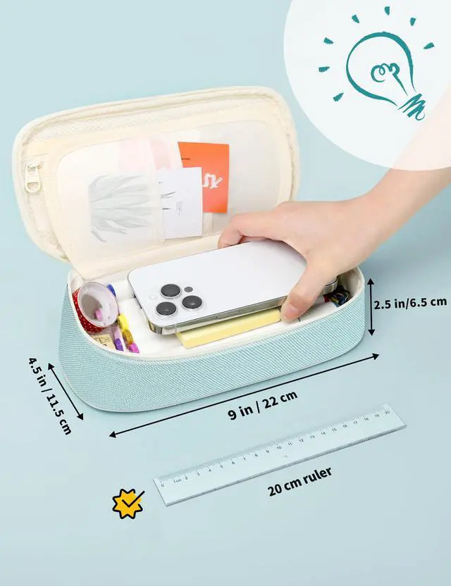 Alt view image 4 of 7 - Cute Pencil Case, Aesthetic Pen Pouch, Colored Large Pencil Bag with Zipper, Kawaii Stationery Storage and Organizer, School Supplies for Teen and Adult Girls, Mint Green