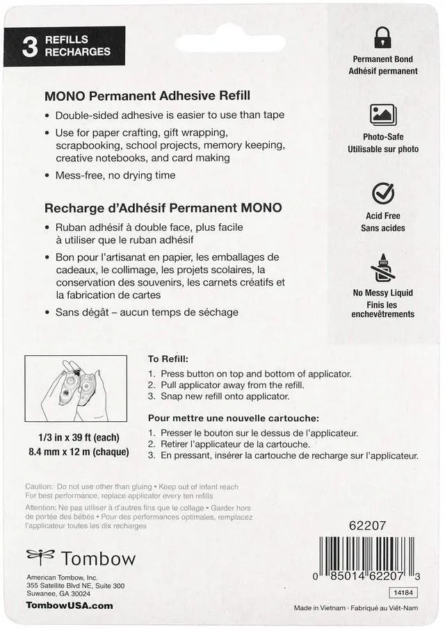 Alt view image 7 of 7 - 62207 MONO Permanent Adhesive Refills, 3-Pack. Easy to Use Refills for a Strong, Instant Bond