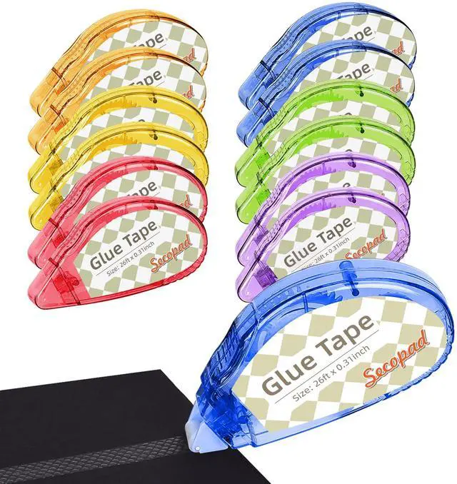 Main image of Scrapbook Tape, 12 Pack Double Sided Tape Roller for Crafts, Adhesive Glue Runner Scrapbooking Supplies Journaling School Office Teacher Supplies, 0.3IN x 26FT, Clear Colored Shell