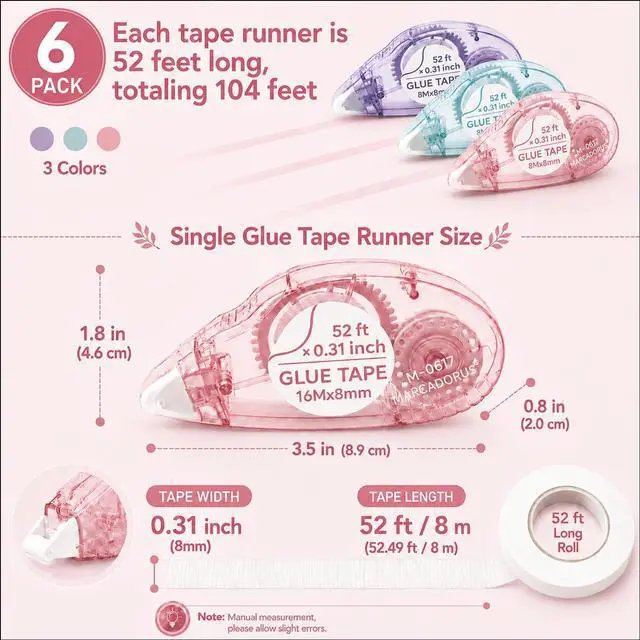 Alt view image 3 of 7 - Double Sided Tape Roller, Scrapbook Glue Tape 6 Pack, Extra-Long