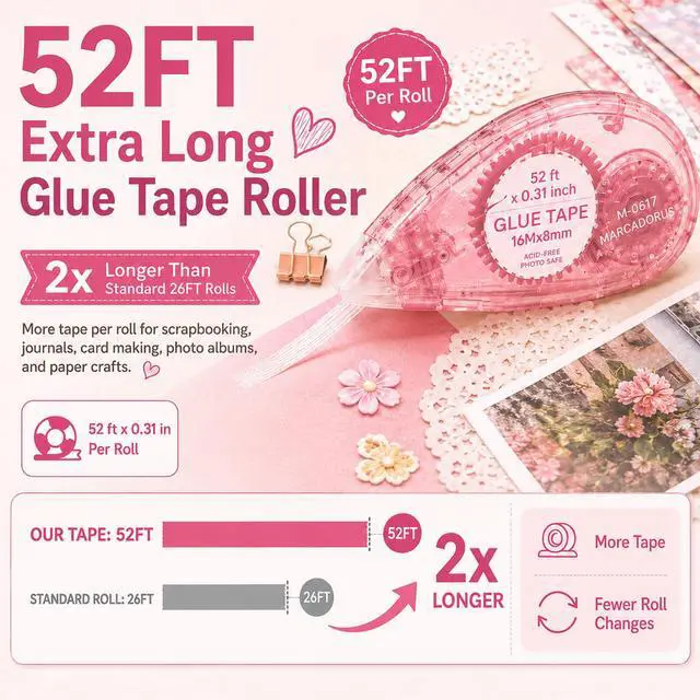 Alt view image 2 of 7 - Double Sided Tape Roller, Scrapbook Glue Tape 6 Pack, Extra-Long