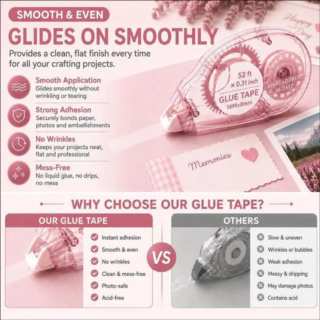 Alt view image 5 of 7 - Double Sided Tape Roller, Scrapbook Glue Tape 6 Pack, Extra-Long