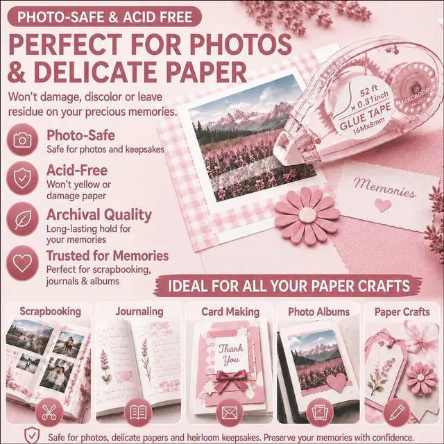 Alt view image 6 of 7 - Double Sided Tape Roller, Scrapbook Glue Tape 6 Pack, Extra-Long