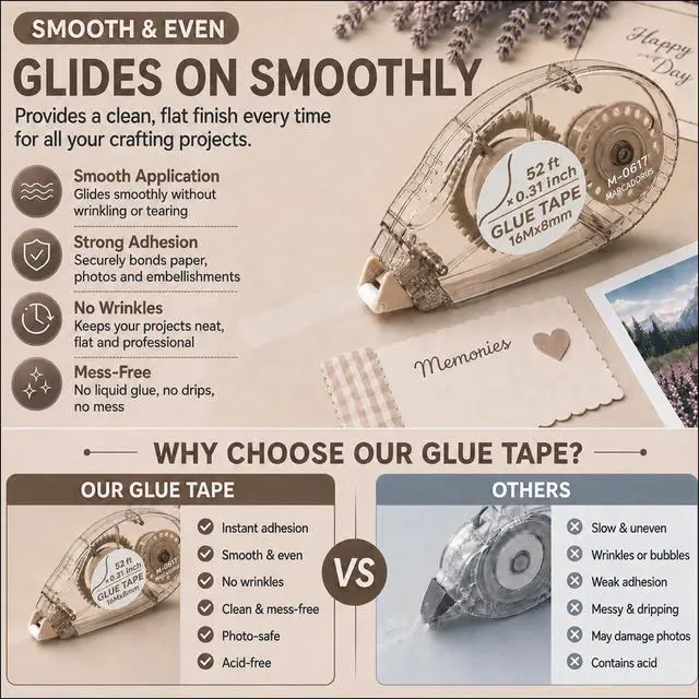 Alt view image 4 of 7 - Double Sided Tape Roller, 8 Pack, Extra-Long 52 Ft Each