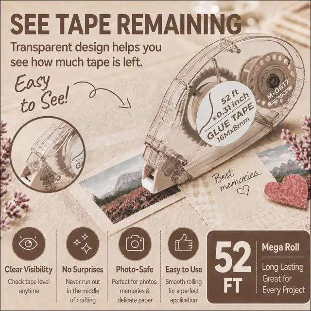 Alt view image 3 of 7 - Double Sided Tape Roller, 8 Pack, Extra-Long 52 Ft Each