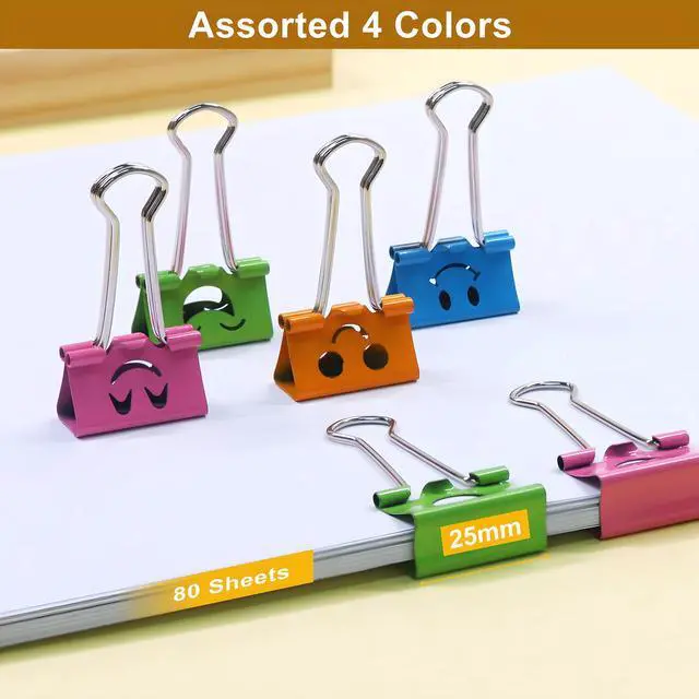 Alt view image 2 of 7 - Cute Smiley Face Binder Clips, 48 Pack 1 Inch Medium Metal Paper Clamps, Assorted Colors Hollow Design for Office School Home Organization (25mm)