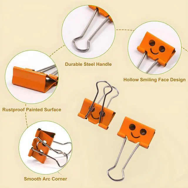 Alt view image 6 of 7 - Cute Smiley Face Binder Clips, 48 Pack 1 Inch Medium Metal Paper Clamps, Assorted Colors Hollow Design for Office School Home Organization (25mm)