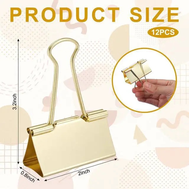 Alt view image 2 of 6 - 12 Pack 2 Inch Extra Large Binder Clips Big Paper Clamps Metallic Large Paper Clips with Grip Reusable Office Organization Supplies for School Office Home (Gold)