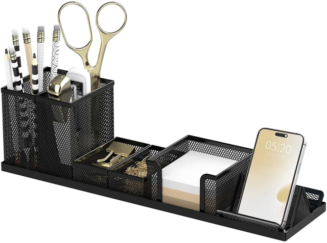 Main image of Pen Holder for Desk, 6-Piece Mesh Desk Organizer with Phone Holder, Black
