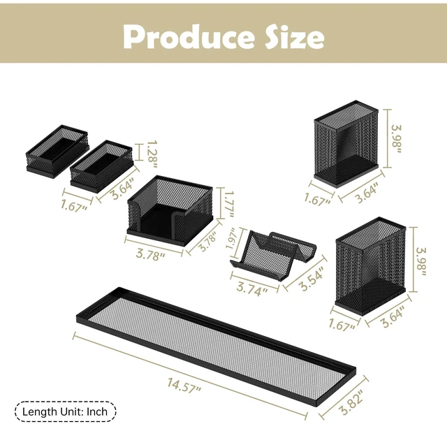 Alt view image 3 of 7 - Pen Holder for Desk, 6-Piece Mesh Desk Organizer with Phone Holder, Black