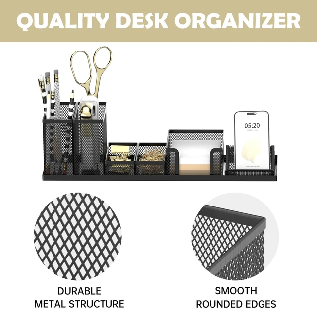 Alt view image 4 of 7 - Pen Holder for Desk, 6-Piece Mesh Desk Organizer with Phone Holder, Black