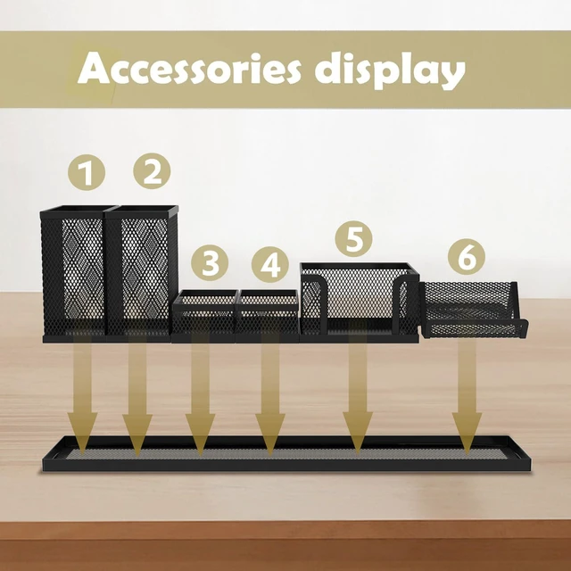 Alt view image 2 of 7 - Pen Holder for Desk, 6-Piece Mesh Desk Organizer with Phone Holder, Black