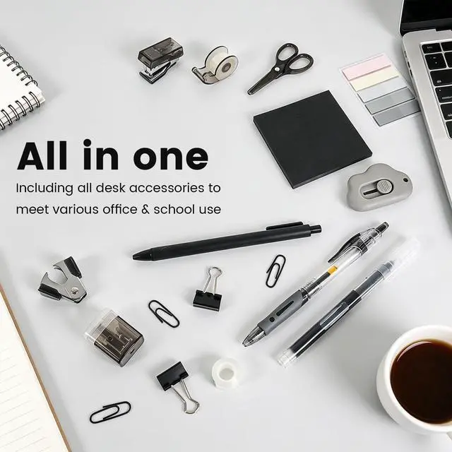 Alt view image 5 of 7 - Mini Office Supply Kit, Mini Stapler with Staples and Tape Dispenser Set, Mini School Supplies Kit Includes Sticky Notes Index Tabs Gel Pens for Office & School (Black)