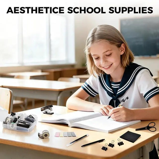 Alt view image 6 of 7 - Mini Office Supply Kit, Mini Stapler with Staples and Tape Dispenser Set, Mini School Supplies Kit Includes Sticky Notes Index Tabs Gel Pens for Office & School (Black)