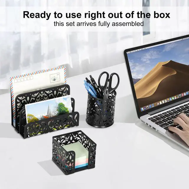 Alt view image 6 of 7 - Desk Organizers and Accessories 3 Pieces Office Organizer Set - Pen Holder for Desk, Mail Sorter Countertop and Sticky Note Holder, Black