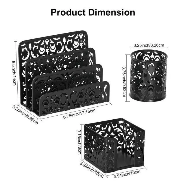 Alt view image 5 of 7 - Desk Organizers and Accessories 3 Pieces Office Organizer Set - Pen Holder for Desk, Mail Sorter Countertop and Sticky Note Holder, Black
