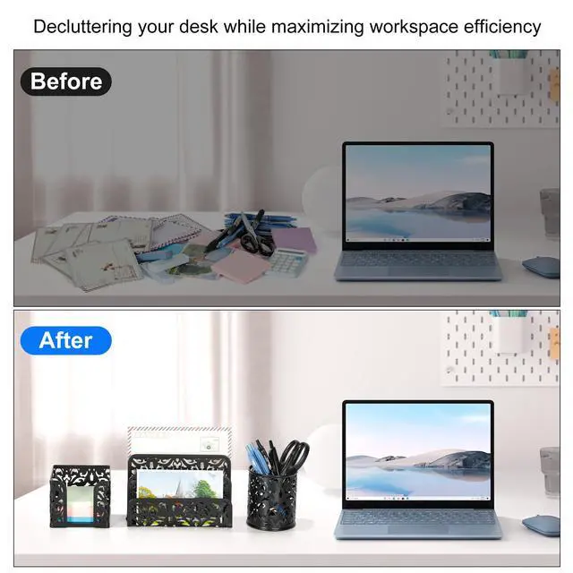 Alt view image 7 of 7 - Desk Organizers and Accessories 3 Pieces Office Organizer Set - Pen Holder for Desk, Mail Sorter Countertop and Sticky Note Holder, Black
