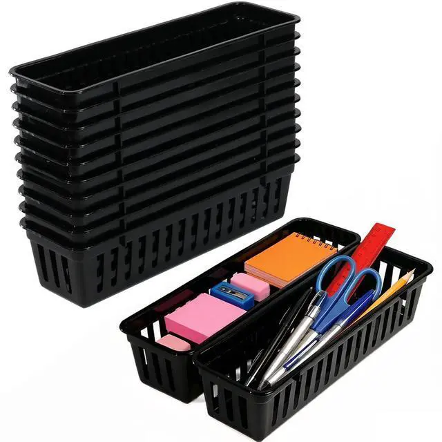 Main image of 12 Pack Black Pen and Pencil Organizer Trays-Desktop Office Supply Storage Baskets-Multipurpose Classroom Organization Trays for School Office