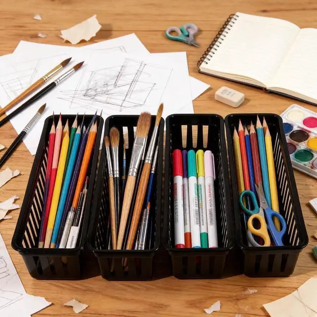 Alt view image 3 of 7 - 12 Pack Black Pen and Pencil Organizer Trays-Desktop Office Supply Storage Baskets-Multipurpose Classroom Organization Trays for School Office