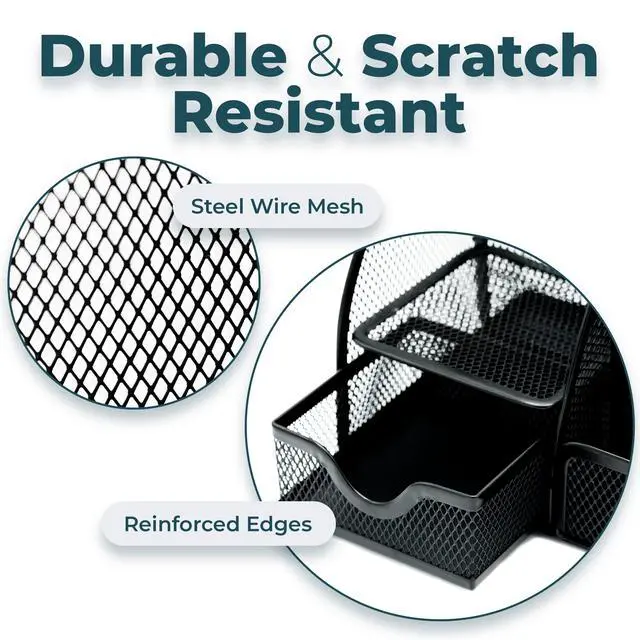 Alt view image 5 of 7 - Mesh Desk Organizer Office & Dorm Room Supplies Caddy, 6 Compartments, Small Black Desk Organizer for Pen, Pencil, Small Office Supplies and Stationary Accessories Storage Organization