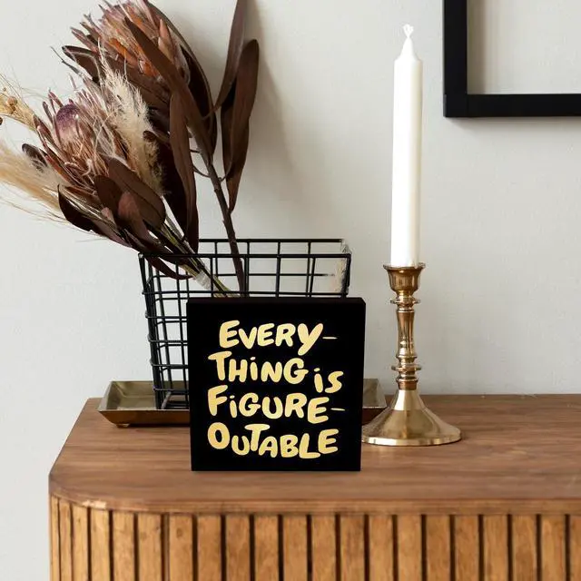 Alt view image 5 of 7 - Inspirational Black Gold Office Decor, Every Thing is Figure Outable Motivational Office Accessories Wooden Box Sign, Inspirational Gifts for Women, Men Wall Desk Shelf Tabletop Decoration