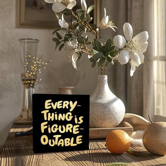 Alt view image 6 of 7 - Inspirational Black Gold Office Decor, Every Thing is Figure Outable Motivational Office Accessories Wooden Box Sign, Inspirational Gifts for Women, Men Wall Desk Shelf Tabletop Decoration