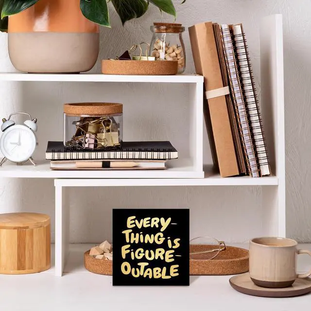 Alt view image 2 of 7 - Inspirational Black Gold Office Decor, Every Thing is Figure Outable Motivational Office Accessories Wooden Box Sign, Inspirational Gifts for Women, Men Wall Desk Shelf Tabletop Decoration