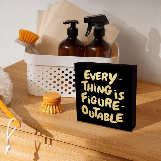 Alt view image 3 of 7 - Inspirational Black Gold Office Decor, Every Thing is Figure Outable Motivational Office Accessories Wooden Box Sign, Inspirational Gifts for Women, Men Wall Desk Shelf Tabletop Decoration