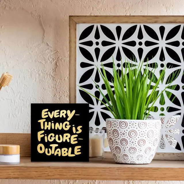 Alt view image 4 of 7 - Inspirational Black Gold Office Decor, Every Thing is Figure Outable Motivational Office Accessories Wooden Box Sign, Inspirational Gifts for Women, Men Wall Desk Shelf Tabletop Decoration
