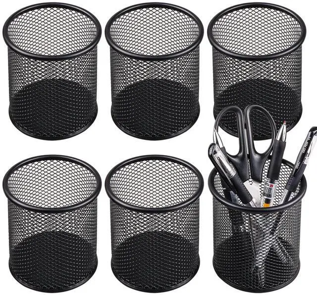 Main image of Mesh Pencil Cup for Desk 6 Pack, Black Pen Holder 3.54"x3.93"