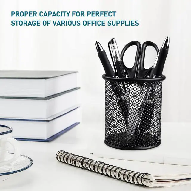 Alt view image 3 of 7 - Mesh Pencil Cup for Desk 6 Pack, Black Pen Holder 3.54"x3.93"