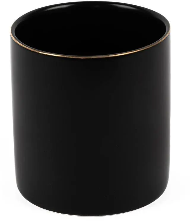Main image of Ceramic Pencil Holder for Desk - Cute Gold Trim Pen Aesthetic Makeup Brush Cup Holder Organizer for Desktop Storage Stationery Office Home Supplies, Black