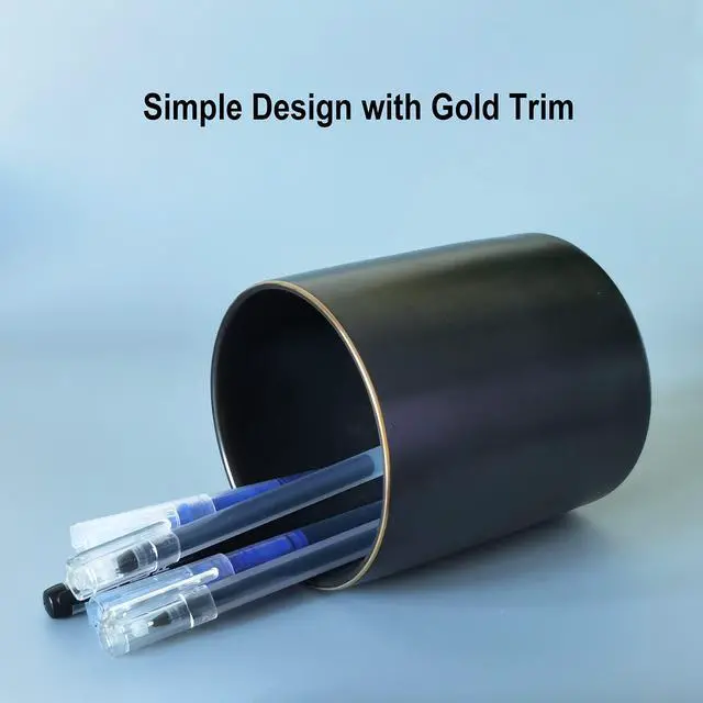 Alt view image 2 of 5 - Ceramic Pencil Holder for Desk - Cute Gold Trim Pen Aesthetic Makeup Brush Cup Holder Organizer for Desktop Storage Stationery Office Home Supplies, Black
