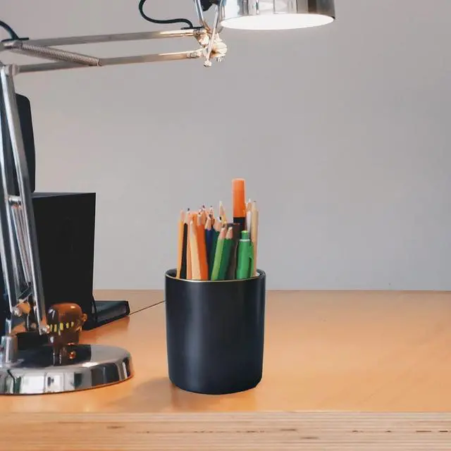 Alt view image 4 of 5 - Ceramic Pencil Holder for Desk - Cute Gold Trim Pen Aesthetic Makeup Brush Cup Holder Organizer for Desktop Storage Stationery Office Home Supplies, Black