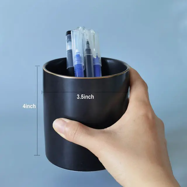 Alt view image 5 of 5 - Ceramic Pencil Holder for Desk - Cute Gold Trim Pen Aesthetic Makeup Brush Cup Holder Organizer for Desktop Storage Stationery Office Home Supplies, Black