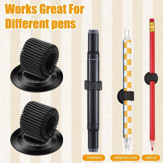 Alt view image 6 of 7 - 24 Pcs Pen Holder Clips Manganese Steel Holder Self Adhesive Pen Pencil Organizer with Adjustable Spring Loop for Refrigerator Whiteboard Erase Board Bulletin Map Home Office(Black)