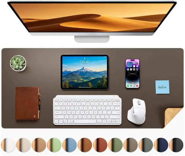 Main image of Dual-Sided Desk Pad - Leather Desk Mat, Natural Cork Desk Pad Protector, Large Mouse Pad for Desk, Waterproof Desk Blotter Pad, Desk Writing Pad for Office Work/Home, Coffee (35.4" x 15.7")