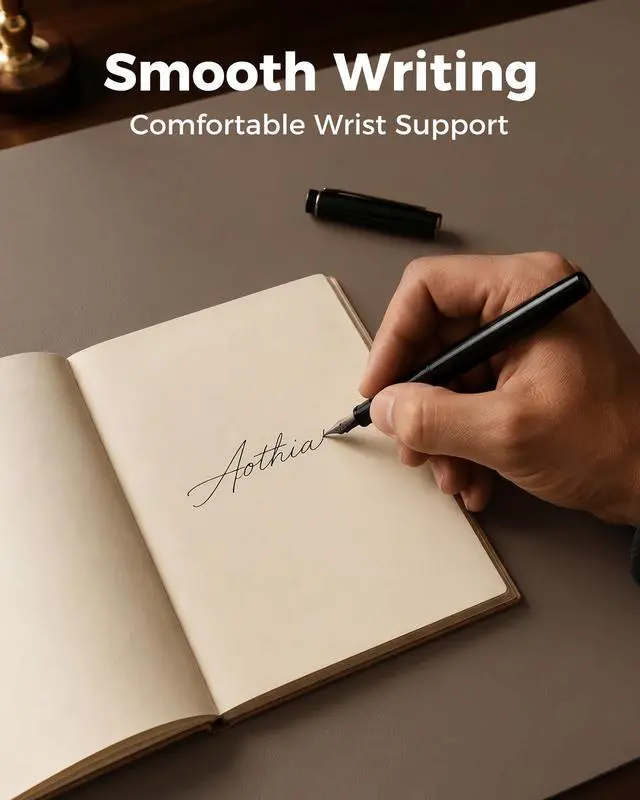 Alt view image 6 of 7 - Dual-Sided Desk Pad - Leather Desk Mat, Natural Cork Desk Pad Protector, Large Mouse Pad for Desk, Waterproof Desk Blotter Pad, Desk Writing Pad for Office Work/Home, Coffee (35.4" x 15.7")