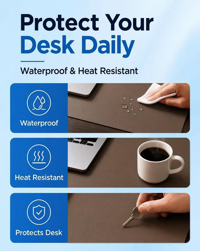 Alt view image 5 of 7 - Dual-Sided Desk Pad - Leather Desk Mat, Natural Cork Desk Pad Protector, Large Mouse Pad for Desk, Waterproof Desk Blotter Pad, Desk Writing Pad for Office Work/Home, Coffee (35.4" x 15.7")