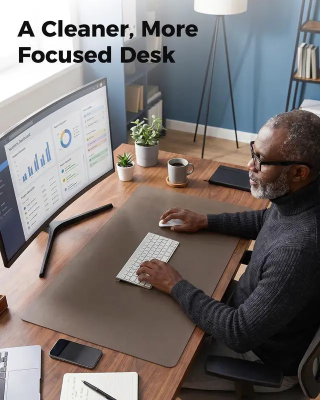 Alt view image 7 of 7 - Dual-Sided Desk Pad - Leather Desk Mat, Natural Cork Desk Pad Protector, Large Mouse Pad for Desk, Waterproof Desk Blotter Pad, Desk Writing Pad for Office Work/Home, Coffee (35.4" x 15.7")