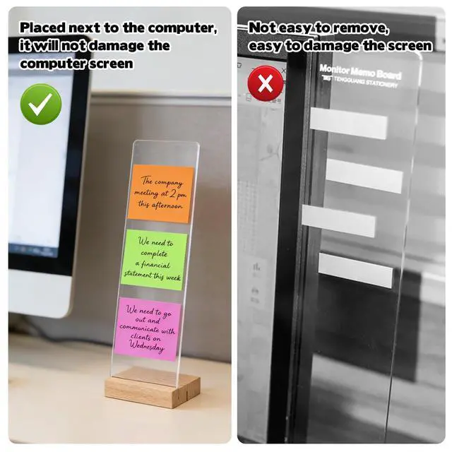 Alt view image 5 of 7 - 3PCS Monitor Memo Board Acrylic Detachable Sticky Note Holder for Computer Screen Clear Multifunction Portable Memo Message Board Holder Office Desk Accessories Desktop Organization