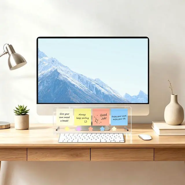 Alt view image 2 of 7 - Acrylic Monitor Memo Board Holder 14"x5", Space-Saving Under Monitor Sticky Note Holder for Computer, Movable & Reusable Message Board, Workspace Organizers Home Office Desk Accessories Desktop Decor