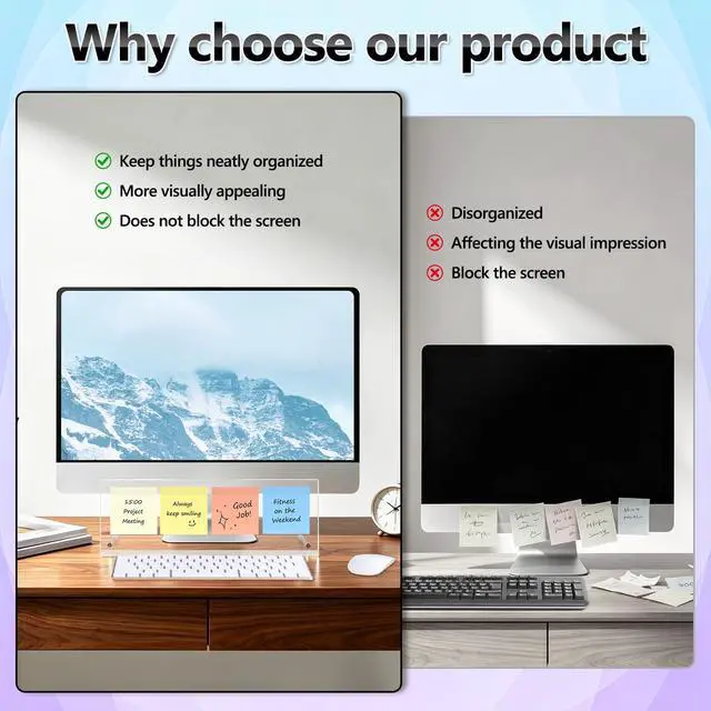 Alt view image 3 of 7 - Acrylic Monitor Memo Board Holder 14"x5", Space-Saving Under Monitor Sticky Note Holder for Computer, Movable & Reusable Message Board, Workspace Organizers Home Office Desk Accessories Desktop Decor