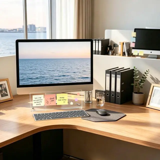 Alt view image 6 of 7 - Acrylic Monitor Memo Board Holder 14"x5", Space-Saving Under Monitor Sticky Note Holder for Computer, Movable & Reusable Message Board, Workspace Organizers Home Office Desk Accessories Desktop Decor