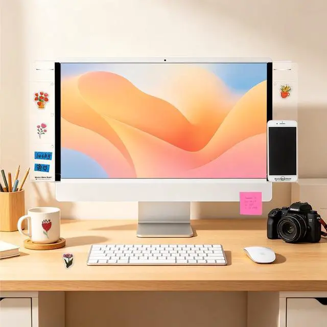 Alt view image 3 of 7 - Office Desk Accessories 2 PCS Computer Memo Board with 100 PCS Floral Stickers, Office Supplies for Women Men Computer Message Board with Phone Holder Office Essentials