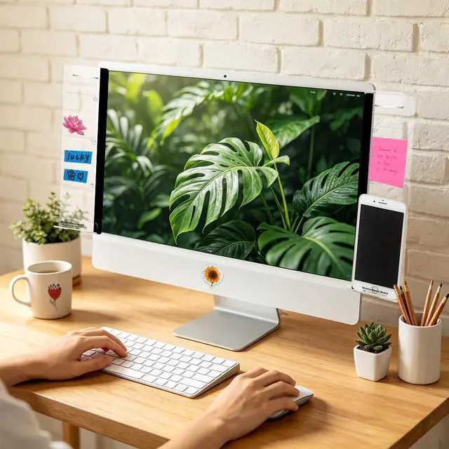 Alt view image 4 of 7 - Office Desk Accessories 2 PCS Computer Memo Board with 100 PCS Floral Stickers, Office Supplies for Women Men Computer Message Board with Phone Holder Office Essentials