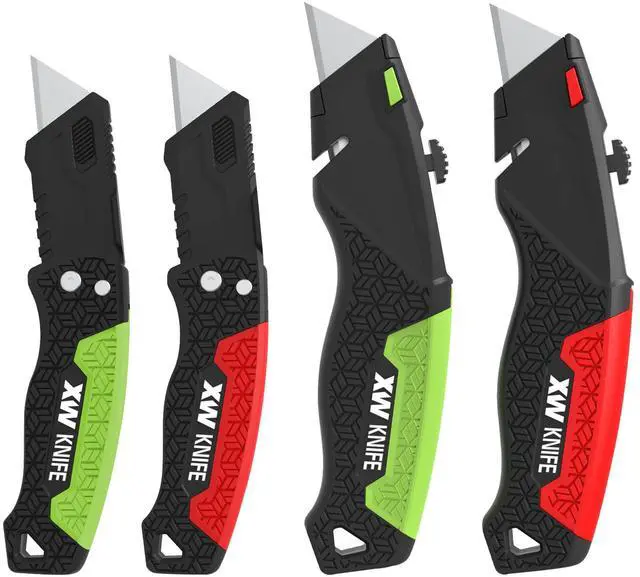 Main image of Utility Knife Set, Retractable Box Cutter and Folding Utility Knife with Blade Storage Design, Total 20 Blades Included, 4-Pack