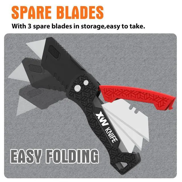 Alt view image 3 of 6 - Utility Knife Set, Retractable Box Cutter and Folding Utility Knife with Blade Storage Design, Total 20 Blades Included, 4-Pack