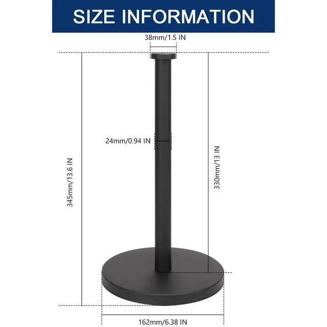 Alt view image 2 of 7 - Standing Paper Towel Holder, Kitchen Paper Towel Tissue Holder- for Bathroom Countertop, Standard or Jumbo-Sized Roll Paper (with Stainless Steel Base, Matte Black)