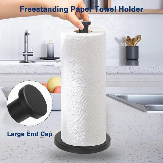 Alt view image 4 of 7 - Standing Paper Towel Holder, Kitchen Paper Towel Tissue Holder- for Bathroom Countertop, Standard or Jumbo-Sized Roll Paper (with Stainless Steel Base, Matte Black)
